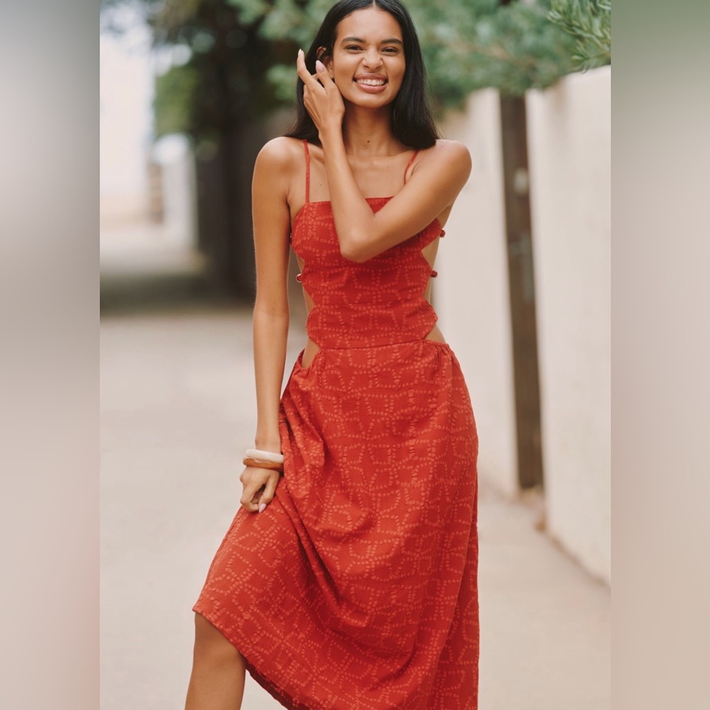 NWT Anthropologie Celandine Rio Batik Cutout Midi Red Dress | Size Large